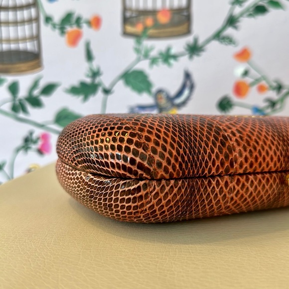 Prada Ayers SnakeSkin Coral Pink Brown Box Clutch - Picture 10 of 14